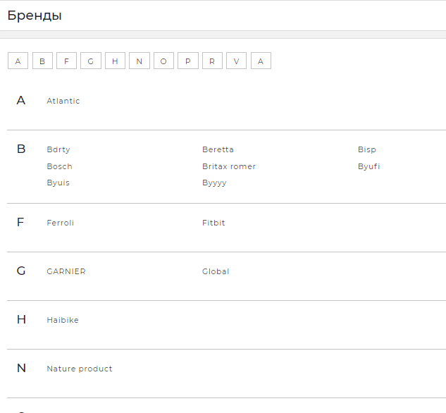 Бренды по алфавиту