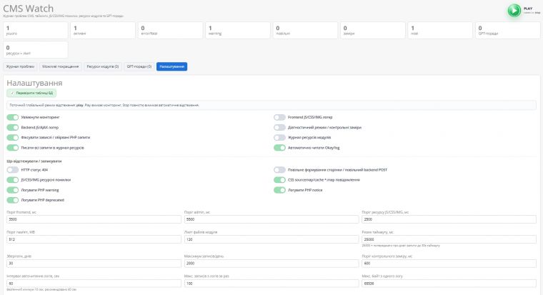 CMS Watch - мониторинг ошибок и работы сайта